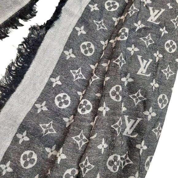 LOUIS VUITTON LV Monogram Charcoal Gray & Heather Gray Scarf Shawl Wrap - Picture 12 of 16